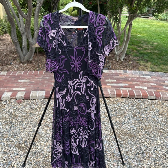 Phase Eight Black & Purple Floral Embroidered Dress + Bolero – Size 8 (UK 12) - Picture 1 of 11